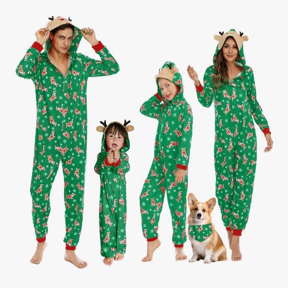 Family Matching Green Reindeer Holiday Onesies